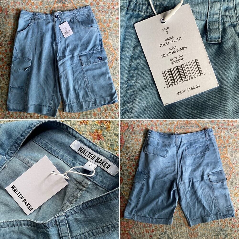 NEW WALTER BAKER $168 Medium Wash Theo Womens Cargo Shorts Chambray Blue NWT 2